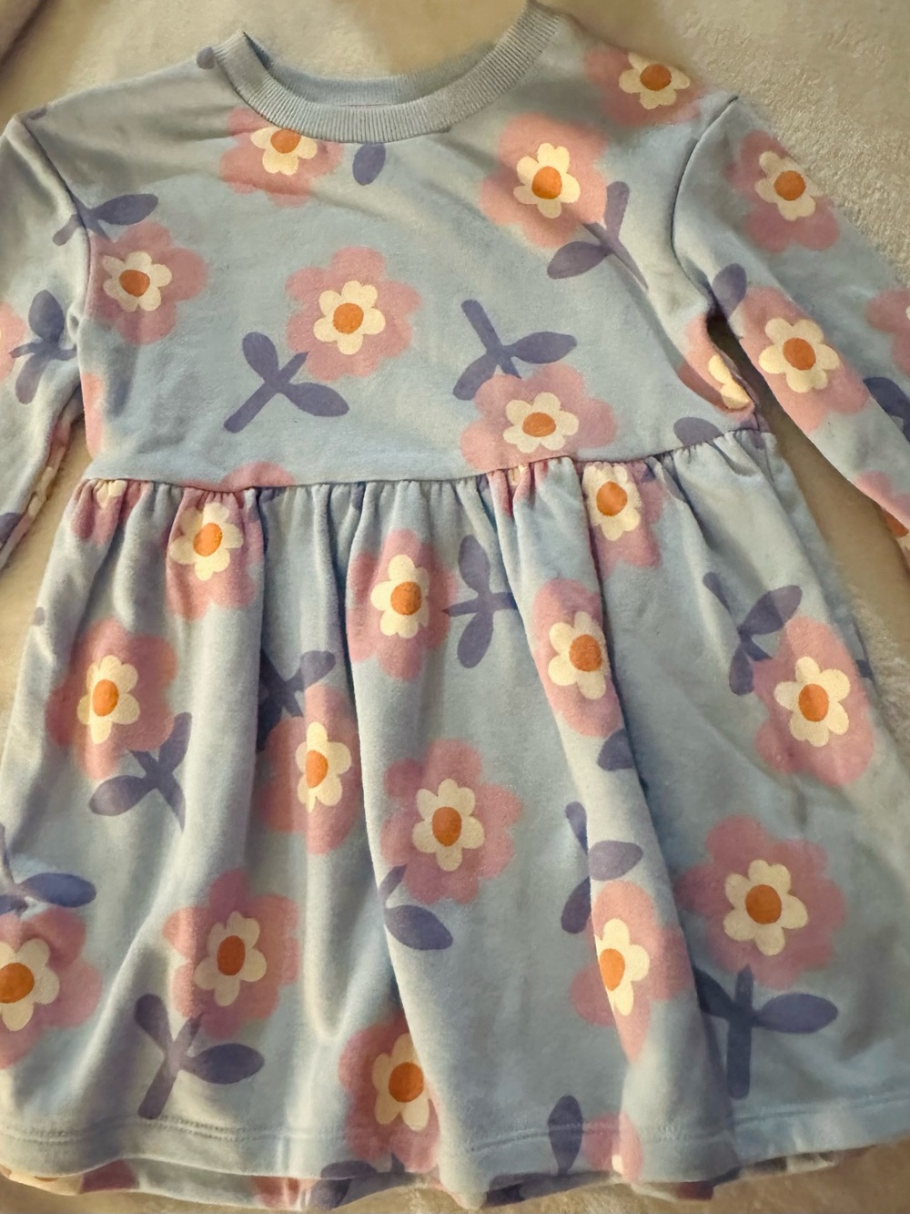 Cat & Jack Light Blue Floral Long-Sleeve Dress with Pink Flowers